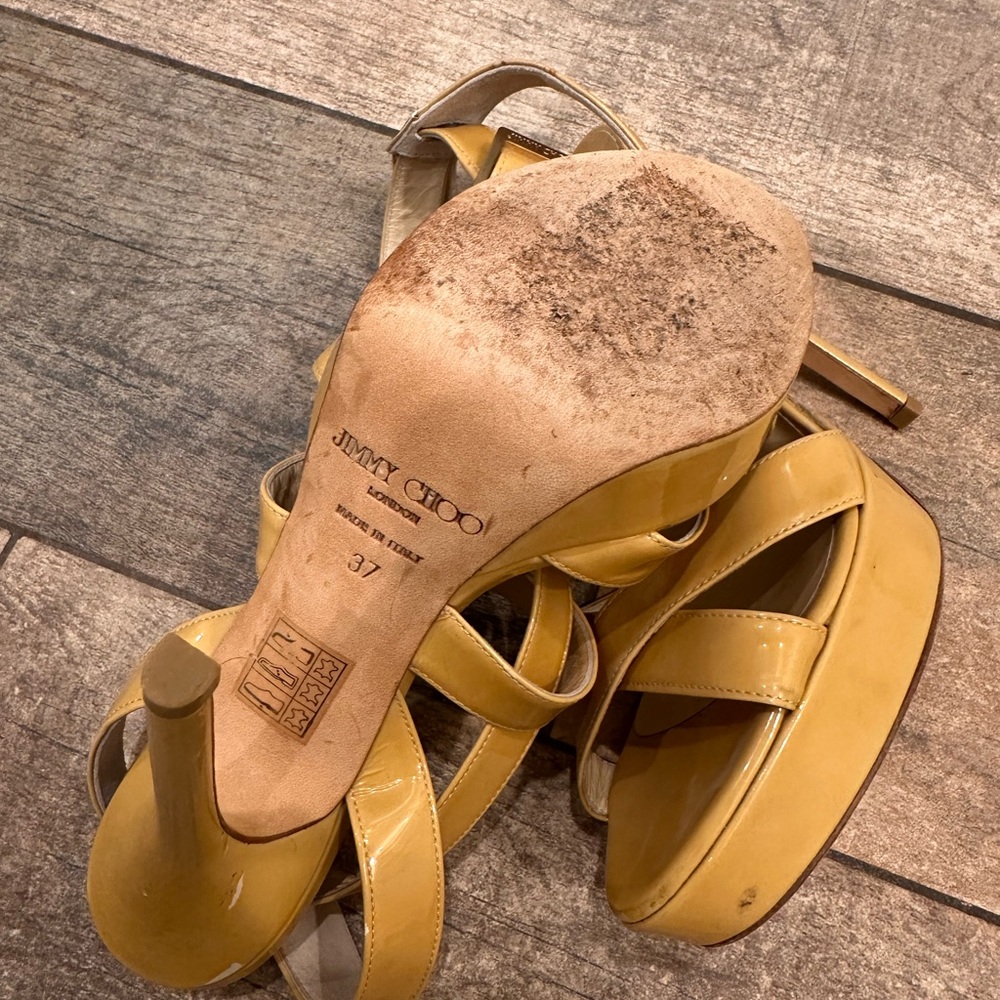 Jimmy Choo Tan Nude Strappy High Heel Sandals Platform High Stiletto Designer - Picture 7 of 11
